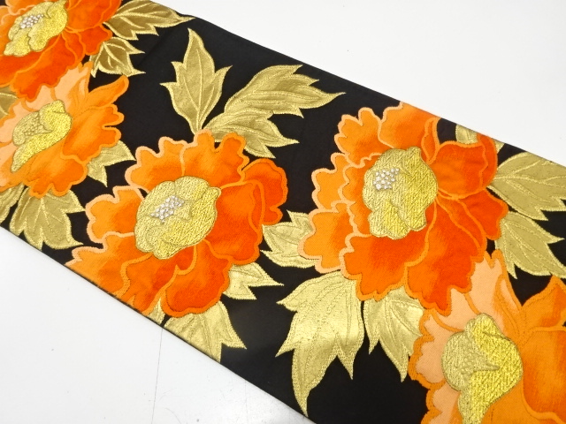 アンティーク　牡丹模様織り出し袋帯（着用可）